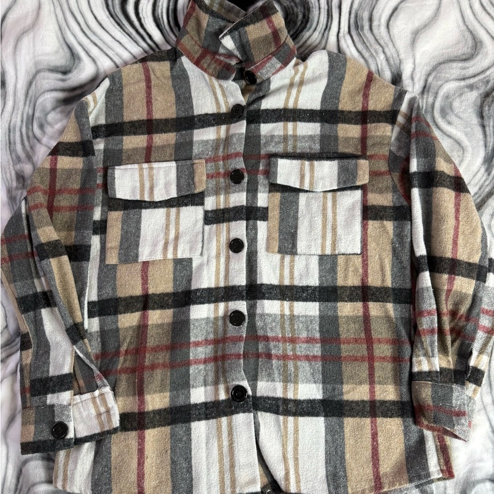 SHEIN Checkered Button-Up Shirt in Neutral Tones